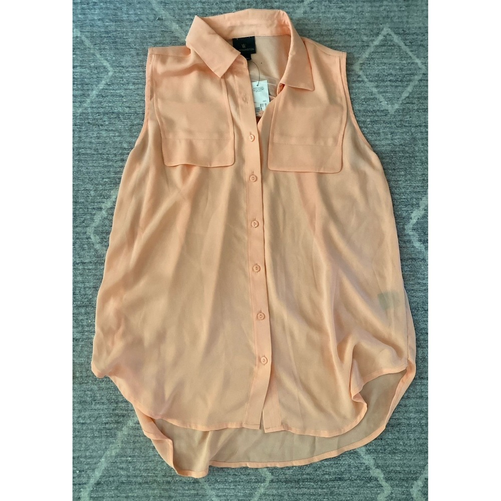 Worthington shear Sleeveless Button Up Light Orange Top New With Tags